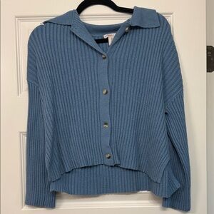 SINCERELY JULES | Blue Ribbed Button-Up Sweater | SIZE SMALL
